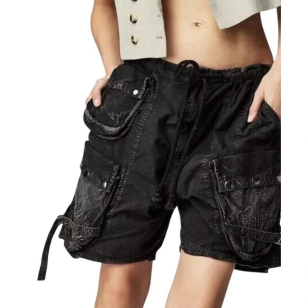 Free People Parachute Moon Bay Shorts Gorpcore Slouchy Harem Baggy Black Cargo